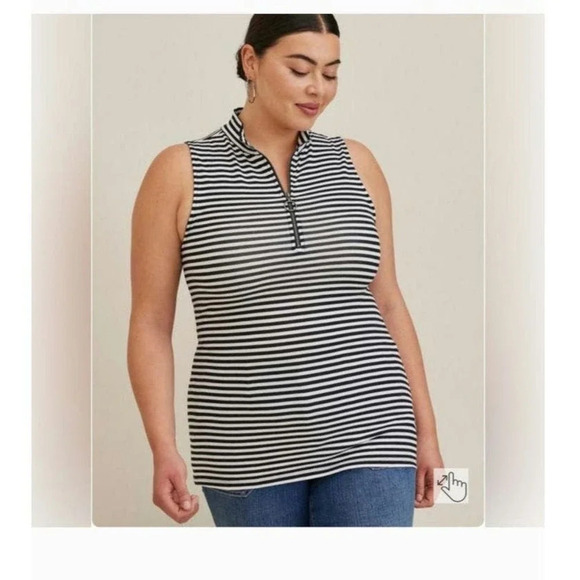 Torrid Foxy Mock Neck Zip Up Striped Tank - Picture 1 of 5